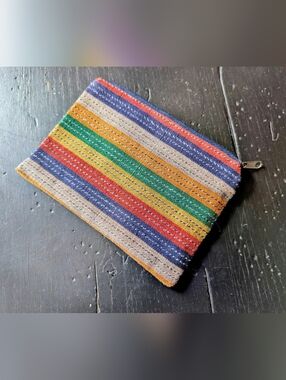 Handmade Striped Zippered Pouch Guatemala Artisan Loom Woven Bag Unique Eclectic